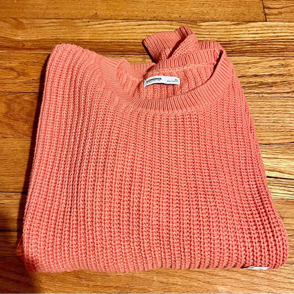 Sonoma NWT Vibrant Orange Cotton Blend Ribbed Knit Popover Crewneck Sweater XL
